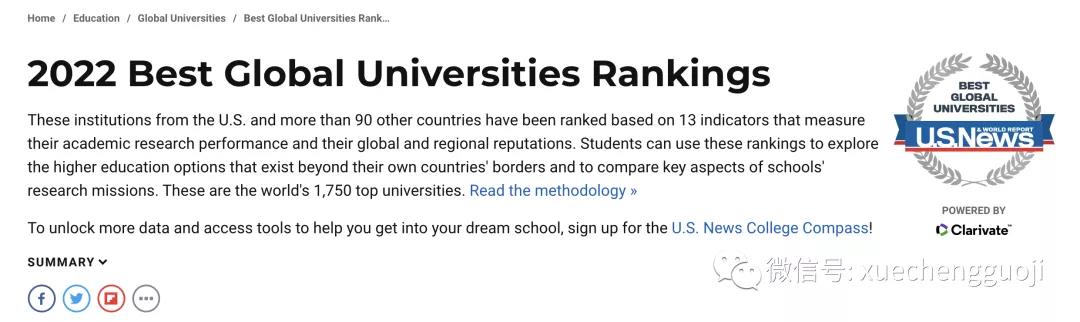 2022年US News全球最佳大学排名