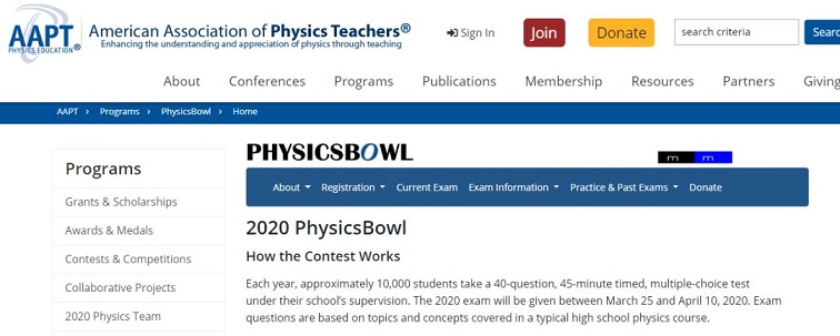 “物理杯”美国高中物理竞赛官网